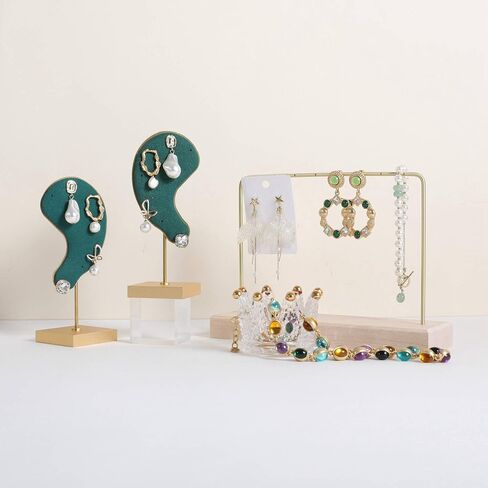 GemeShou Walnut Earring holder for selling, Brass earring stands and displays for show, Wood Jewelry Storage hanging shelf for Girl Woman【Walnut U Shelf Height 5.91"-Small】 in Kuwait