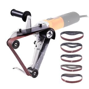 VEVOR Belt Sander Adapter for Angle Grinder, US 5/8-11 Thread Pipe Tube Sanding Attachment with 10PCS Sanding Belts (60/120/240/400/600 Grits) for Metalworking, Rust Removal