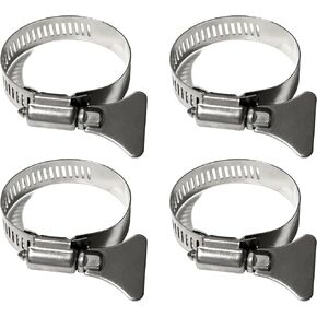 Metallic Hose Clamps, Pool Hose Clamp, Stainless Steel Hose Clamps for 1 1/4 Inch Hose Connector Clamps 4 Pc, Adjustable Worm Gear Hose Clamps, Silver