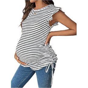 Oyoangle Women's Women's Paternity Thirt Tirm Cap Cap Side Side Ruched Tope Top