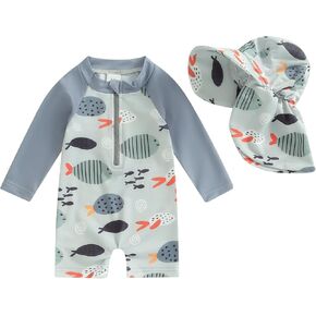 Toddler Baby Boys Girl Rash Guard Swimsuit Long Sleeve Zipper Swimwear Sunsuit Infant Boy One Piece Bathing Suit