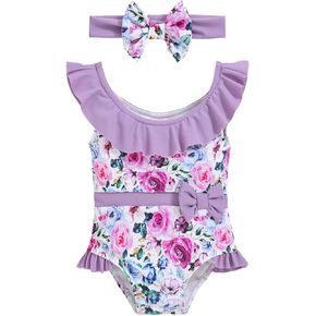 Baby Girl Swimsuit Summer Newborn Baby Girl Bathing Suit Toddler One Piece Swimwear Bikini Headband Sets