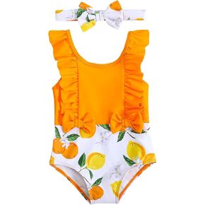 Baby Girl Swimsuit Cute Print Summer Ruffle Sleeveless Toddler Girls One Piece Swimwear Bathing Suit 12M-5T