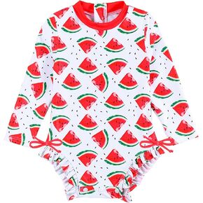 Haokaini Newborn Baby Girls One-Piece Swimsuit Long Sleeve Summer Rash Guard Swimsuit Ruffle Bikini Bathing Suit