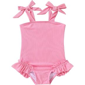 Happy Town Toddler Baby Girl Swimsuit Color Block One Piece Bathing Suits Summer Beach Swimwear