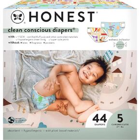 The Honest Company Clean Conscious Diapers for Sensitive Skin | Hypoallergenic, Fragrance Free | Spring '25 Limited Edition Prints | Club Box, Size 3 (16-28 lbs), 62 Count