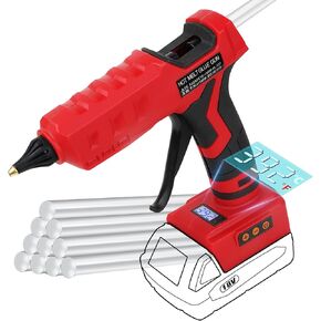 Cordless Hot Glue Gun Compatible With Milwaukee 18V Battery, (Tool Only)100W Fast Preheating Battery Powered, Full Size, Digital Temperature Adjustable, Industrial Gluegun with 10 Glue Sticks