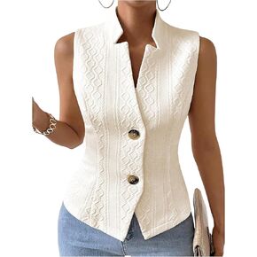 GORGLITTER Women's Textured Button Down Vest Coat Sleeveless Collared Blazer Vest