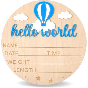 Lusofie Baby Announcement Sign Wooden Clouds Hot Air Balloon and Stars Welcome Baby Sign Birth Announcement Sign for Hospital
