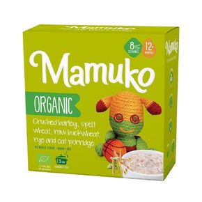 MAMUKO Organic Porridge - Healthy Porridge with Nutrient-Rich Blend of Oats, Raw Buckwheat, Barley, Spelt, & Rye - High Fiber Porridge without Sugar & Preservatives - Organic Porridge 200g & 8 Serving