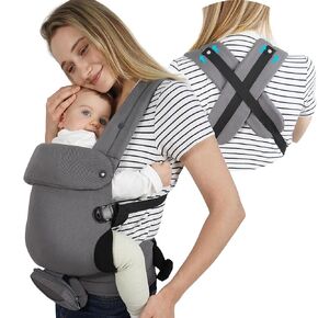 Baby Carrier Newborn to Toddler Ergonomic Wrap 4-in-1 Breathable Comfort Stable Structure, with Mobile Phone Bag, Bottle Bag, Windproof Cover, Hands-Free for Babies 7-44lbs, Adult Waistline 37-54in
