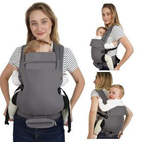 Ergonomic Baby Carrier, Baby Carrier Newborn to Toddler with Foldable Head Support for 7-44lbs, Effortless to Put On, Lightweight Breathable Mesh Baby Backpack Carrier with Various Pockets, Gray