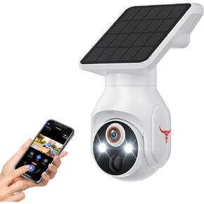 1080p WiFi Security Camera with Solar Panel, Battery Powered, Pan Tilt, AI Motion Detection, Night Vision, 2-Way Talk, IP65, Cloud Storage, Human Detection, 2.4GHz Only, Outdoor Use