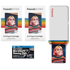 Polaroid Hi-Print - Bluetooth Connected 2x3 Pocket Phone Photo Printer with 2 Polaroid Hi·Print 2x3 Paper Cartridges (40 Sheets) Microfiber Cloth