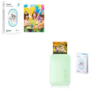 Liene 2x3' Mini Portable Instant Photo Printer Bundle w/ 100 Zink Adhesive Paper, Bluetooth 5.0, Compatible w/iOS & Android, Small Picture Printer for iPhone, Smartphone, Green