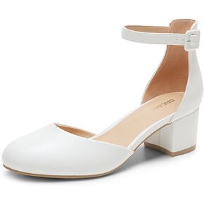 DREAM PAIRS Women's Closed Round Toe Low Block Heels Ankle Strap Chunky Heel Pumps Dress Wedding Office Party Shoes