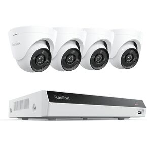 REOLINK 4k PoE Security Camera System, True Color Night Vision, Indoor Outdoor Surveillance, Smart Human/Vehicle/Pet Detection, 4xCX820 & 1x8CH NVR RLN8-410 White, Pre-Install 2TB