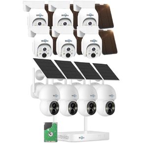 Hiseeu Solar Camera Wireless Outdoor, Home Security Camera System, 2.4G & 5G WiFi, Solar-Powered 10 Cam-Kit, Color Night Vision, 360° View, Pan & Tilt, 1TB HDD Local Recording, No Subscription