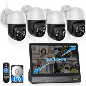 10’’ UHD Monitor 4K Auto Tracking 2-Way Audio PoE Outdoor Wired Security Camera System Home Cameras Video Surveillance