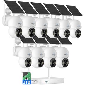 Hiseeu Solar Camera Wireless Outdoor, Home Security Camera System, 2.4G & 5G WiFi, Solar-Powered 4MP 10 Cam-Kit, Color Night Vision, 360° View, Pan & Tilt, 1TB HDD Local Recording, No Subscription
