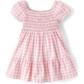 The Children's Place Baby Girls' and Toddler Short Dressy Special Occasion Dresses, Pink Gingham Puff Sleeve, 12-18 Months