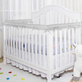 3Pcs Breathable Crib Rail Covers for Teething, 3-pcs Soft Anti-Collision Strip Corner Cover, Crib Teething Rail Cover (White)