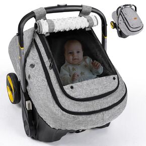Bioby Waterproof Baby Car Seat Cover, Infant Car Seat Cover for Boy Girl, Roomy Cozy Windproof Sun Protection Baby Carseat Covers Canopy with Breathable Net and Holes, Universal Fitted Black