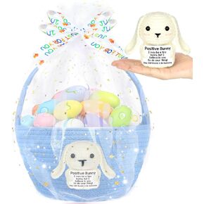 Personalized Easter Basket with Handles, Small Cute Animals Doll Plush Bag Empty Egg Storage Basket for Kids Boys Girls Easter Gifts Party Decorations (Felt-Blue)