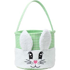CHOIEO Plush Easter Baskets with Embroidered Bunny Face for Egg Hunts, Gifts, Toys and Spring Decor (Pink+Blue)
