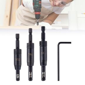 3pcs Self Centering Drill VIX Bit Set, 3/32" 7/64" 1/8" Zinc Alloy Carbon Steel Quick-Change Sturdy Self Centering Hinge Hex Drill Bit Set with Hexagonal Wrench