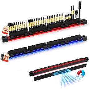 ELEAD 2PCS Magnetic Slidable Drill Bit Holder, 80 Holes Bit Storage with Strong Magnetic Rail, Screwdriver Drill Bit Organizer for Your Specialty(Bits Not Included)