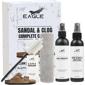 Eagle Sandal & Clog Complete Care Kit - Compatible with Birkenstocks - Suede & Nubuck Cleaner, Conditioner, Protector, Cork Sealer, 3-Way Brush, Eraser, and Microfiber Cloth for Sandals & Clogs
