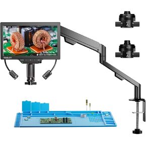 TOMLOV 3D Digital Soldering Microscope: Magnetic Dual Lens Micro Scope TM3K-3D Max For Adult, Coin Microscope with Flex Arm, 3K 10.1-Inch IPS Screen, HDMI/USB Output, Gooseneck Light, Repair Mat, 64GB