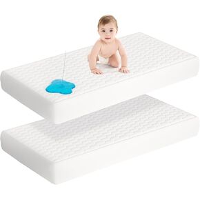 2 Pack Waterproof Crib Mattress Protector, 52''x28'' Baby Crib Mattress Cover, Quilted Toddler Mattress Protector, Ultra Soft & Breathable, Machine Washable, White