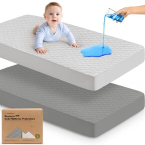 Waterproof Crib Mattress Protector Cover Fitted - 2-Pack Quiet Baby Mattress Topper Crib Sheets, 52" x 28" Soft Quilted Cotton Baby Sheet, Easy Fit, Durable Toddler Liner (Soft White)
