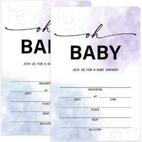 Oh Baby! Baby Shower Invites, Baby Shower Invitations Gender Neutral, 25 Cards With 25 Envelopes Double-Sided Watercolor Fill-In Style Party Invitations For Girls Boys -007