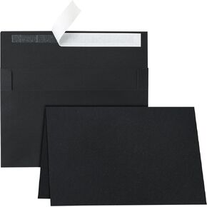 100 حزمة بطاقات الملاحظات السوداء وأظرف 4 × 6 فارغة 300GSM البطاقات المطوية الثقيلة وأظرف A4 القابلة للطباعة الختم الذاتي لدعوات DIY ، وبطاقات المعايدة ، والاستحمام الطفل ، والبريد ، والزفاف