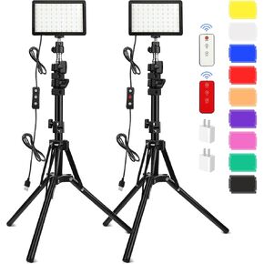 2 Pack 70 LED Video Light with 61.42'' Tripod Stand/Color Filters, Obeamiu 5600K USB Studio Lights Shooting Kit for Photography Lighting, Zoom Call Lighting, Live Streaming, Video Conferencing