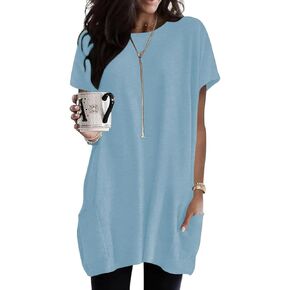 Naggoo Womens Short Sleeve Tunic Tops for Leggings Summer Casual Long Shirts with Pockets Loose Fit Oversized Tshirts