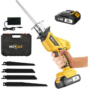 Cordless Reciprocating Saw, Electric Saw with Battery & Charger, 20V Battery Power Saws, 0-3000 SPM Variable Speed, Tool-Free Change, 4 PCS Blades for Wood Metal PVC Pipe Tree Cutting, 2 Batteries