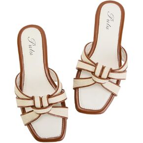 Putu Women's Flat Sandals Crisscross Strap Slide Sandals For Vacation | Cute Summer Sandals With Knot,Square Toe in Saudi Arabia