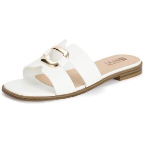 IDIFU Women's Flat Sandals Square Open Toe Slip On Comfortable Dressy Cute Trendy Casual Fancy Slide Sandals for Women Ladies Bridal Summer Beach Work Office Wedding Flat Sandals