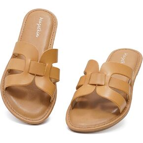 mazeskin Womens Memory Foam H-Band Summer Comfortable Dressy Flat Slide Sandals