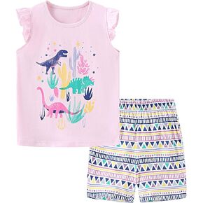 Bumeex Toddler Girls Summer Outfit Cotton Top and Shorts Clothing Set