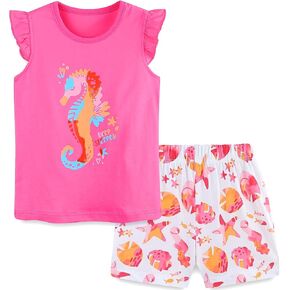 Bumeex Toddler Girls Summer Outfit Cotton Top and Shorts Clothing Set