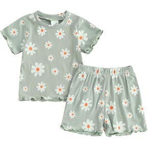 CIYCUIT Toddler Baby Girl Summer Clothes Ruffle Short Sleeve Shirt & Shorts Set