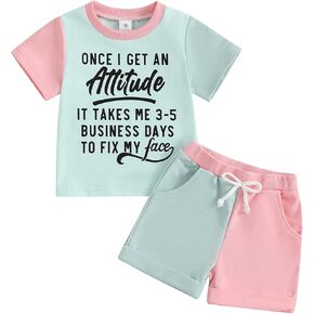 WZTYYDS Toddler Girl Summer Clothes Letter Print Short Sleeve Round Neck T-Shirt with Contrast Color Shorts Outfit