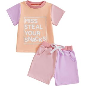 Sejardin Toddler Baby Girl Summer Clothes Short Sleeve Letter T Shirt Tops and Stretch Casual Shorts Infant Outfit