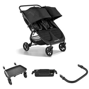 Bundle of Baby Jogger City Mini GT2 All-Terrain Double Stroller, Jet Black, Perfect for Newborn and Toddler, Baby Jogger Glider Board, Baby Jogger Belly Bar for GT2 Strollers
