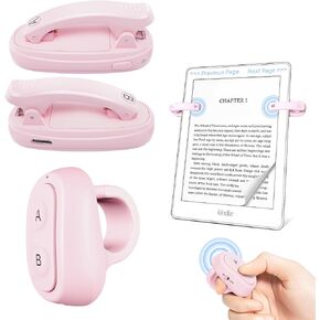 [2 Clips] Finger Ring Kindle Page Turner Remote Control for Paperwhite: Rechargeable RF Wireless Clicker for Reading on Bed for iPhone Android iPad, Camera Shutter & Video Record Accessories (Pink)